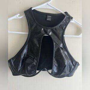 SHEIN Shiny Black Cut-Out Crop Top